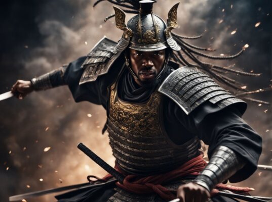 Черный самурай в бою