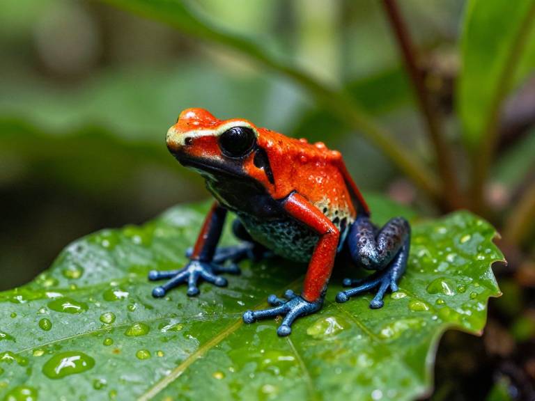 Ядовитая лягушка древолаз на зеленом листе