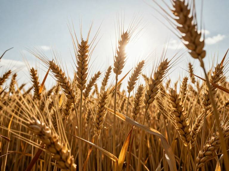 Золотое пшеничное поле крупным планом под солнцем