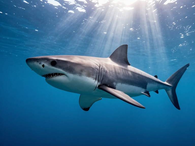 Большая белая акула плывет в глубине океана