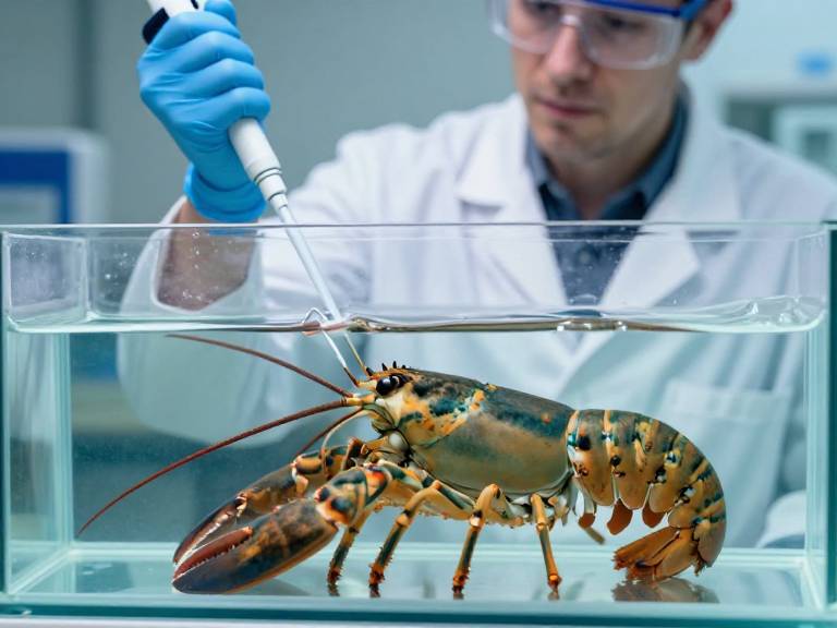 Норвежский омар в научной лаборатории под наблюдением