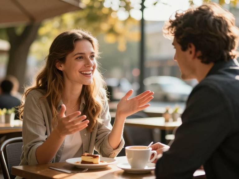 Мужчина и женщина весело общаются в кафе