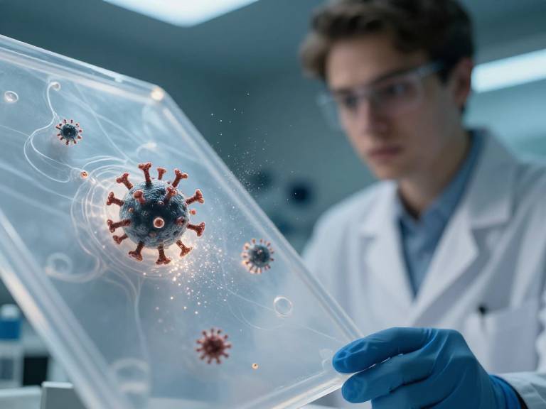 Ученый изучает новый нанопластик уничтожающий вирусы