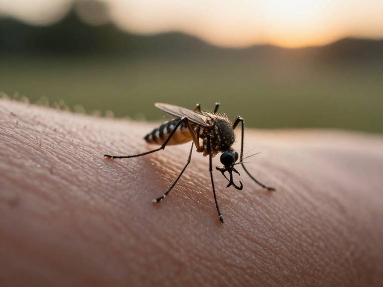 Комар садится на руку человека для укуса