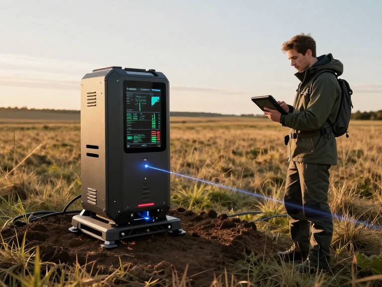 Ученый использует лазерный прибор для поиска ископаемых