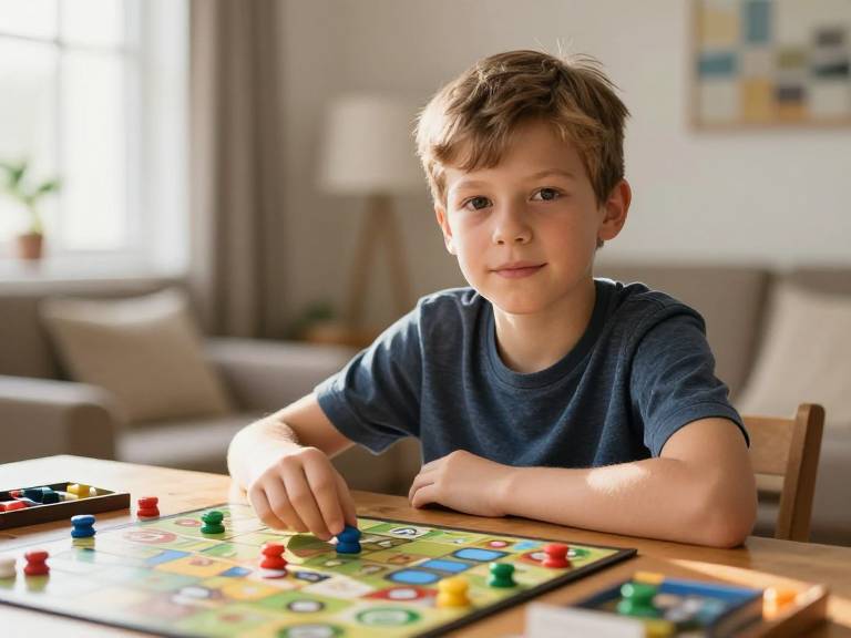 Ребенок честно играет в настольную игру