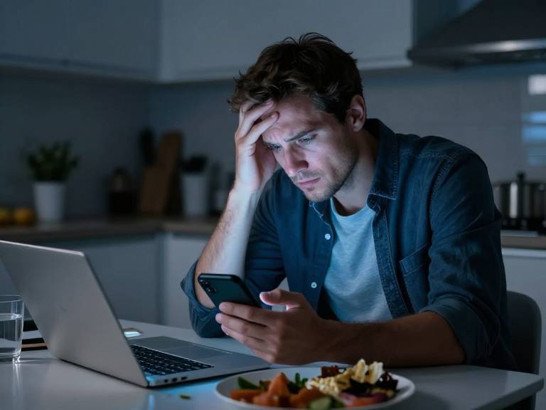 Мужчина испытывает стресс от рабочих чатов