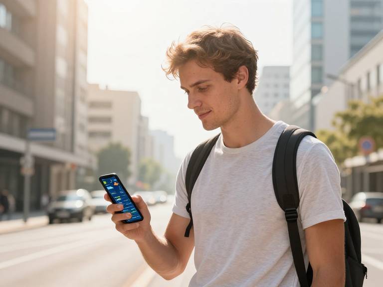 Мужчина смотрит прогноз погоды в жару