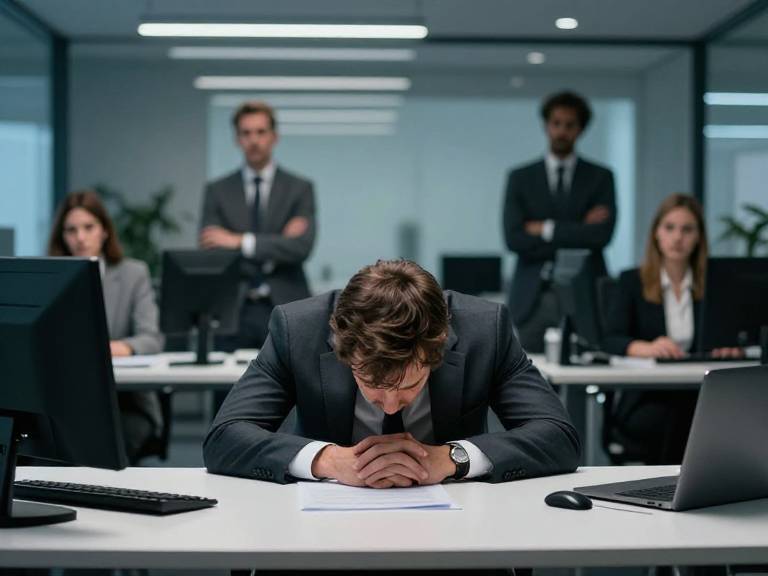 Уставший руководитель за столом в офисе